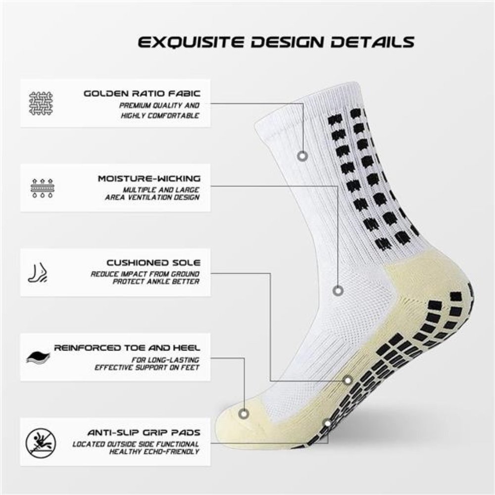 Men's Soccer Socks Anti Slip Non Slip Grip Pads for Football Basketball Socks - Picture 3 of 7